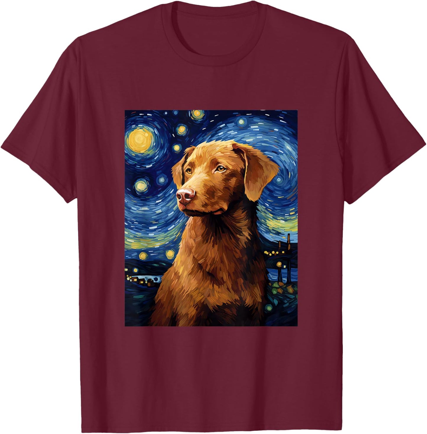 West Chesapeake Bay Retriever Starry Night Van Gogh T-Shirt - T-Shirt | Maroon