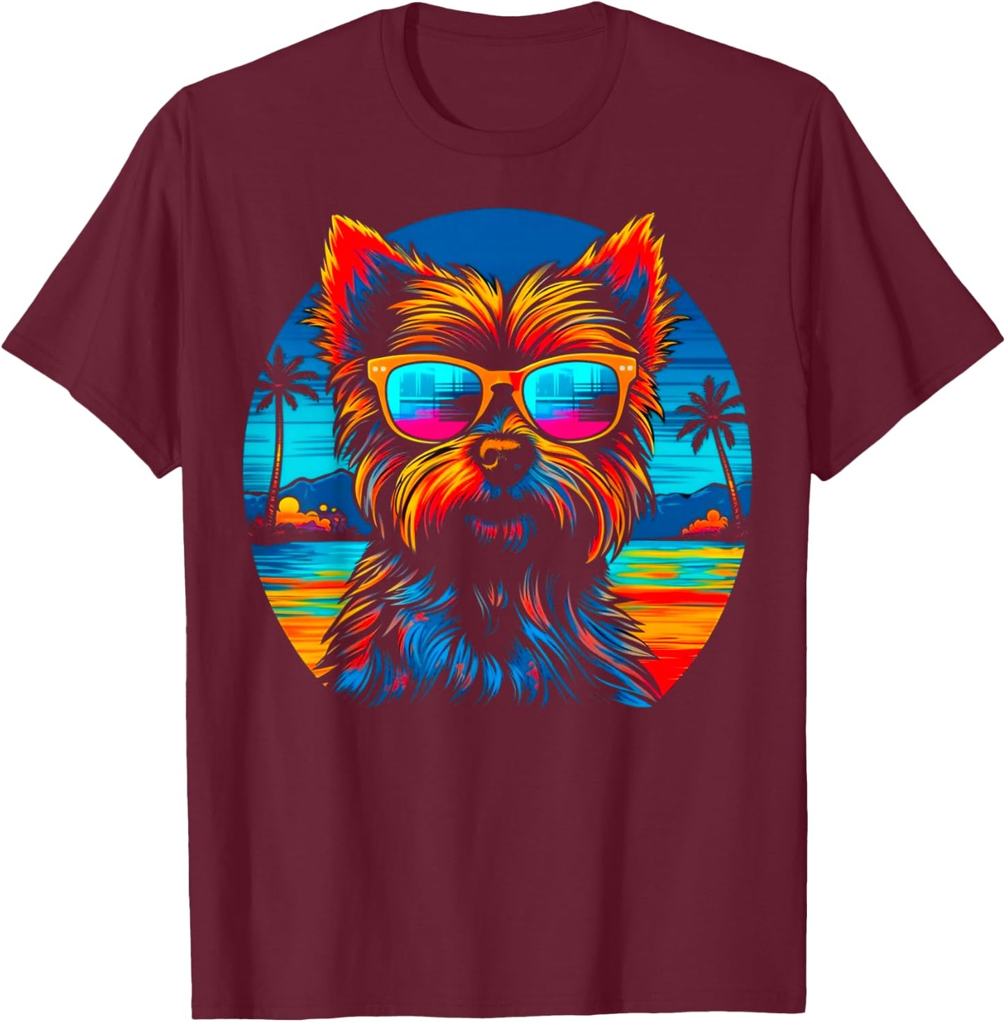 Yorkie Dog Yorkshire Terrier Summer Party T-Shirt - T-Shirt | Maroon