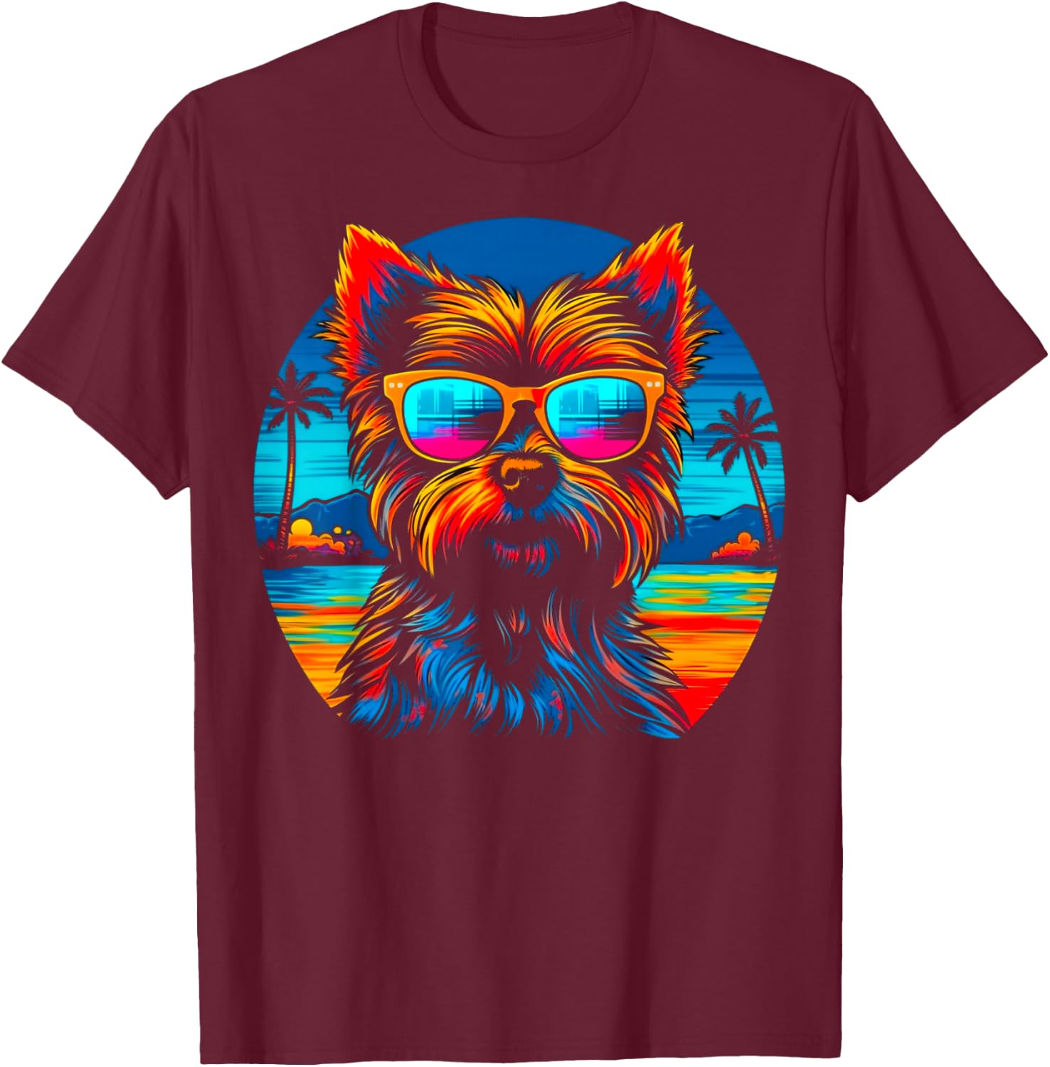 Yorkie Dog Yorkshire Terrier Summer Party T-Shirt - T-Shirt | Maroon