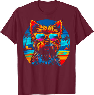 Yorkie Dog Yorkshire Terrier Summer Party T-Shirt - T-Shirt | Maroon