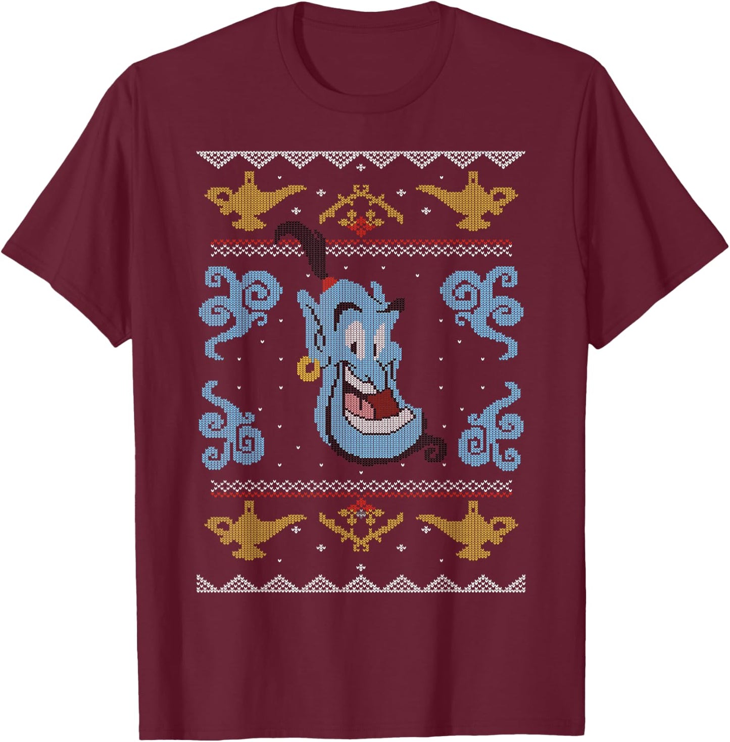 Disney Aladdin Genie Ugly Christmas Sweater Design T-Shirt - T-Shirt | Maroon