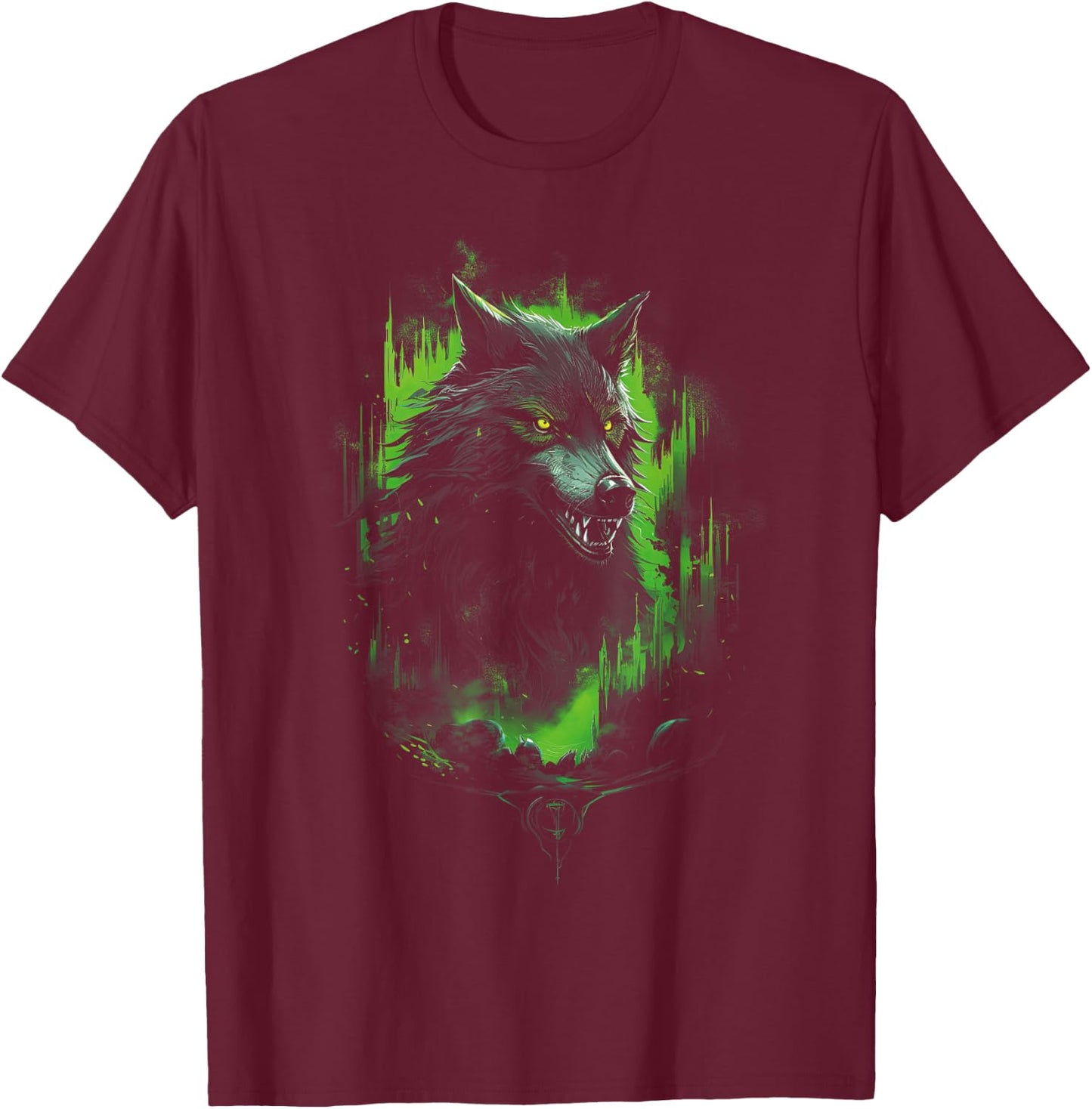 Fantasy Wolf Horror Forest T-Shirt - T-Shirt | Maroon