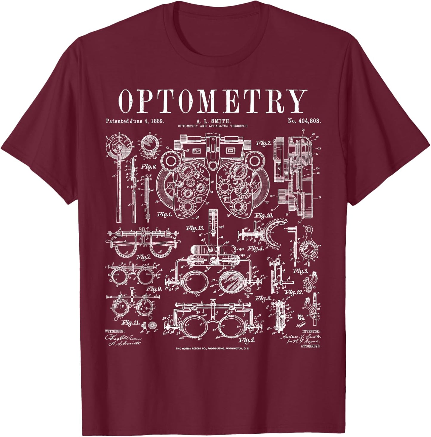 Optometrist Optometry Eye Doctor Tools Vintage Patent Print T-Shirt - T-Shirt | Maroon