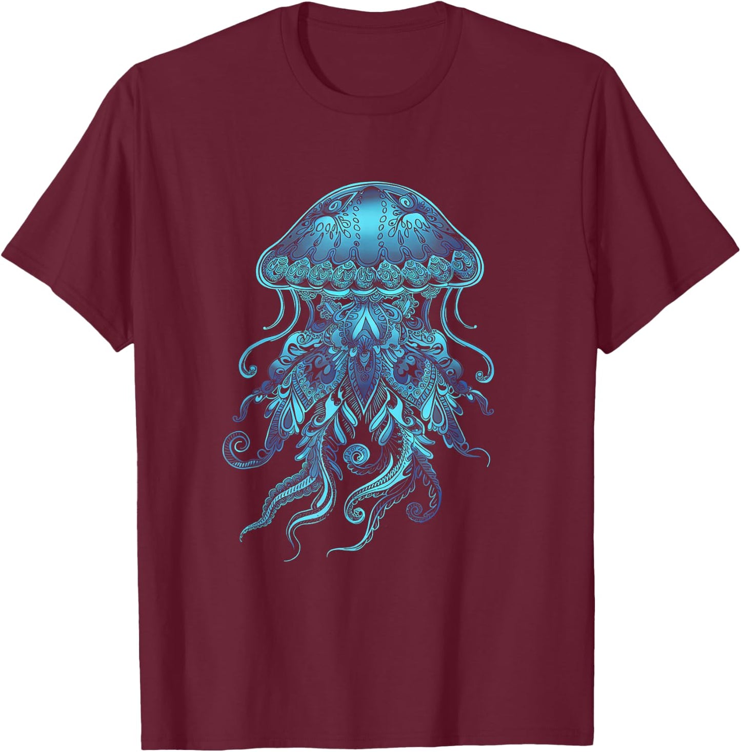 Mandala Jellyfish T-Shirt - T-Shirt | Maroon
