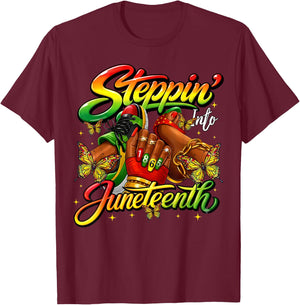 Steppin' Into Juneteenth Like My Ancestors Nails Shoes Women T-Shirt - T-Shirt | Maroon