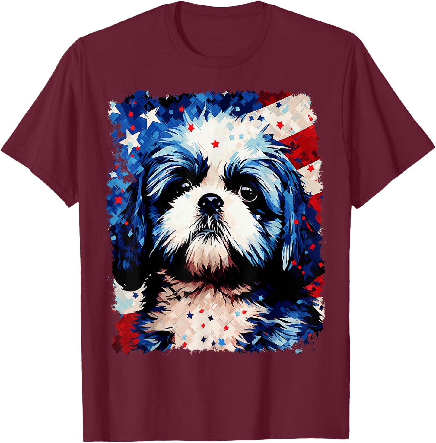Dog Shih Tzu USA Patriotic 4th of July T-Shirt - T-Shirt | Maroon