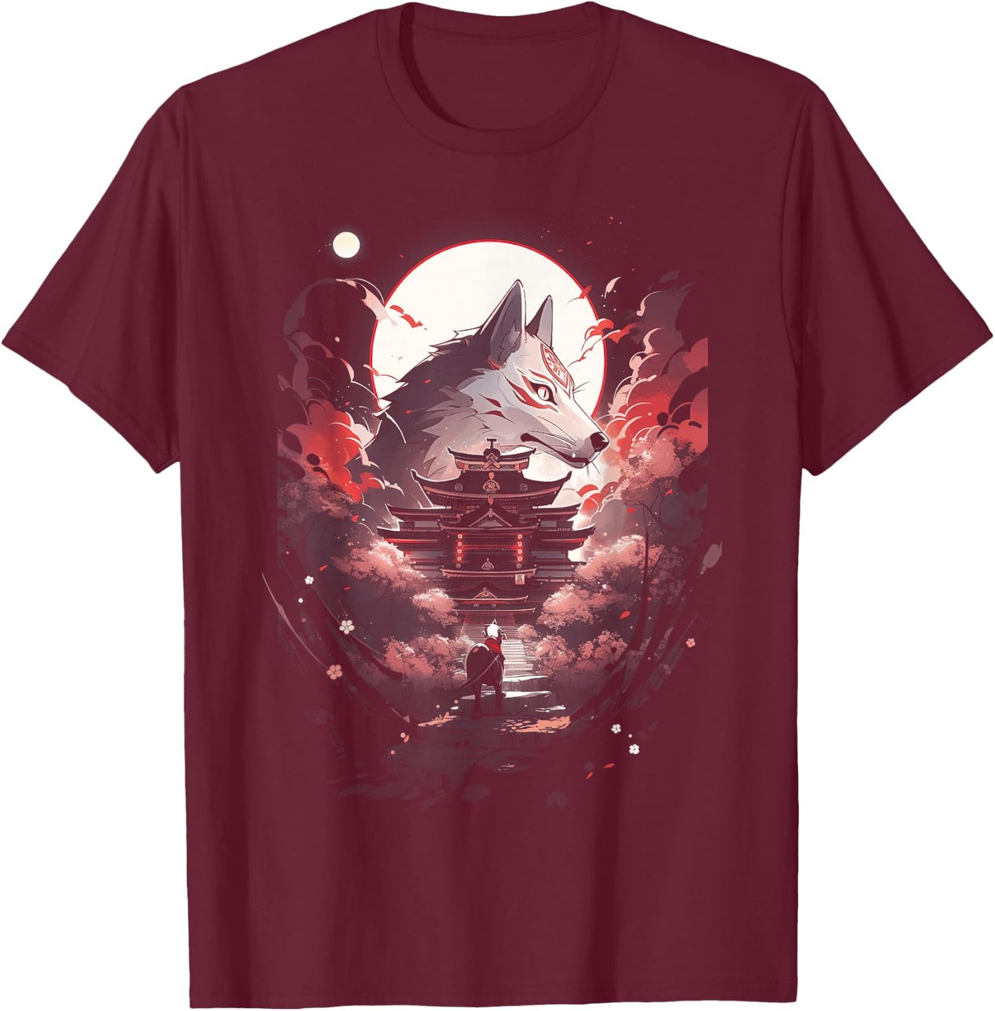 Japanisch Wolf Wölfe Mythologie Natur Anime Otaku T-Shirt - T-Shirt | Maroon