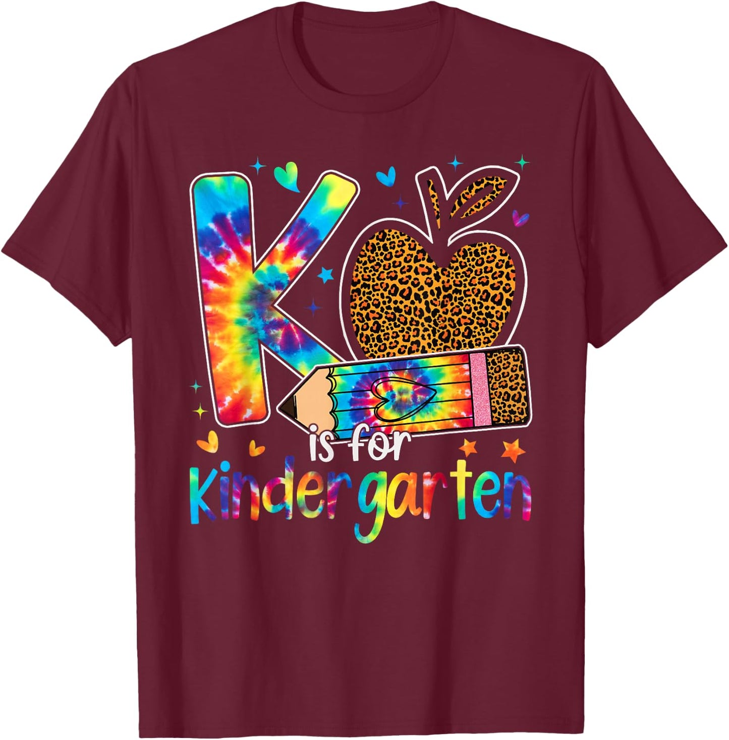 K Is For Kindergarten Teacher Leopard Back To School T-Shirt - T-Shirt | Maroon