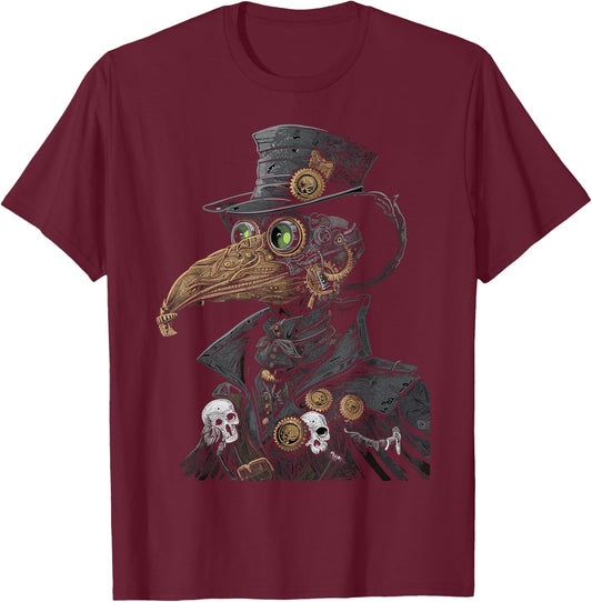 Mechanical Doctor Steampunk Pestilence Plague Doctor , Black, S T-Shirt - T-Shirt | Maroon