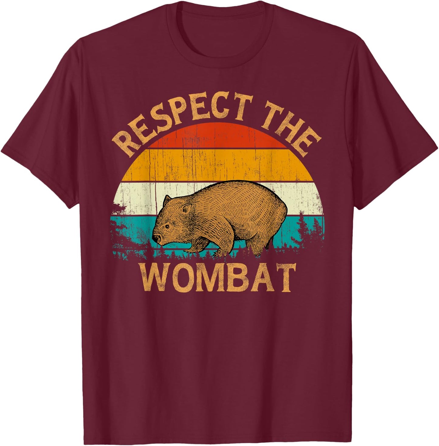 Vintage Retro Style sun Wildlife Animal Respect The Wombat T-Shirt - T-Shirt | Maroon