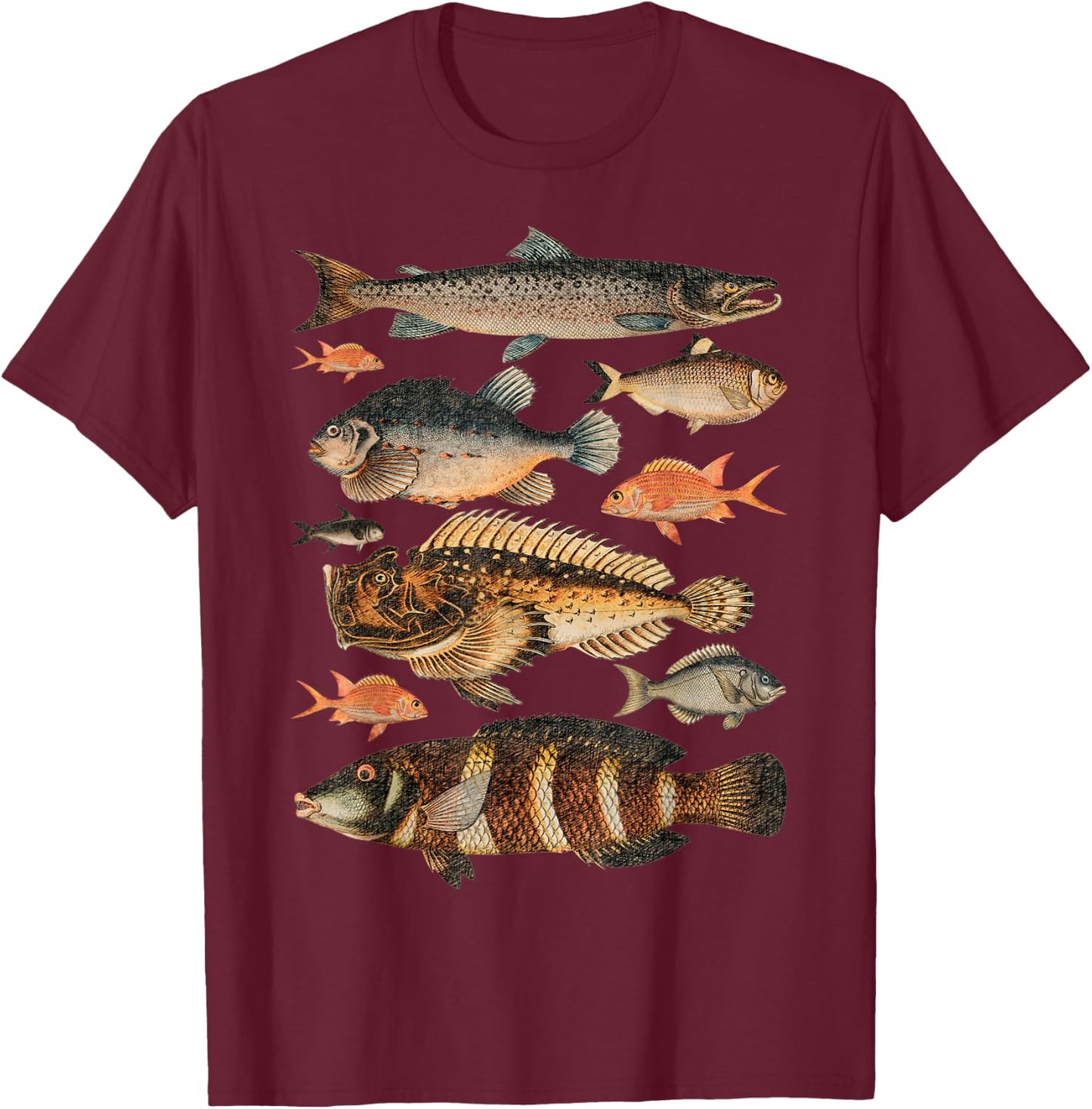 Fish Species Biology Sketch For Kids & Fisherman - Fishing T-Shirt - T-Shirt | Maroon