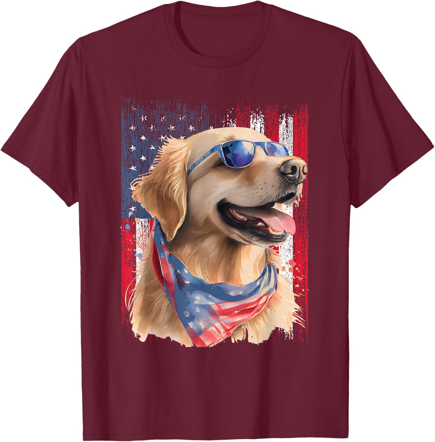 Patriotic Golden Retriever - USA American Flag Dog Lover T-Shirt - T-Shirt | Maroon