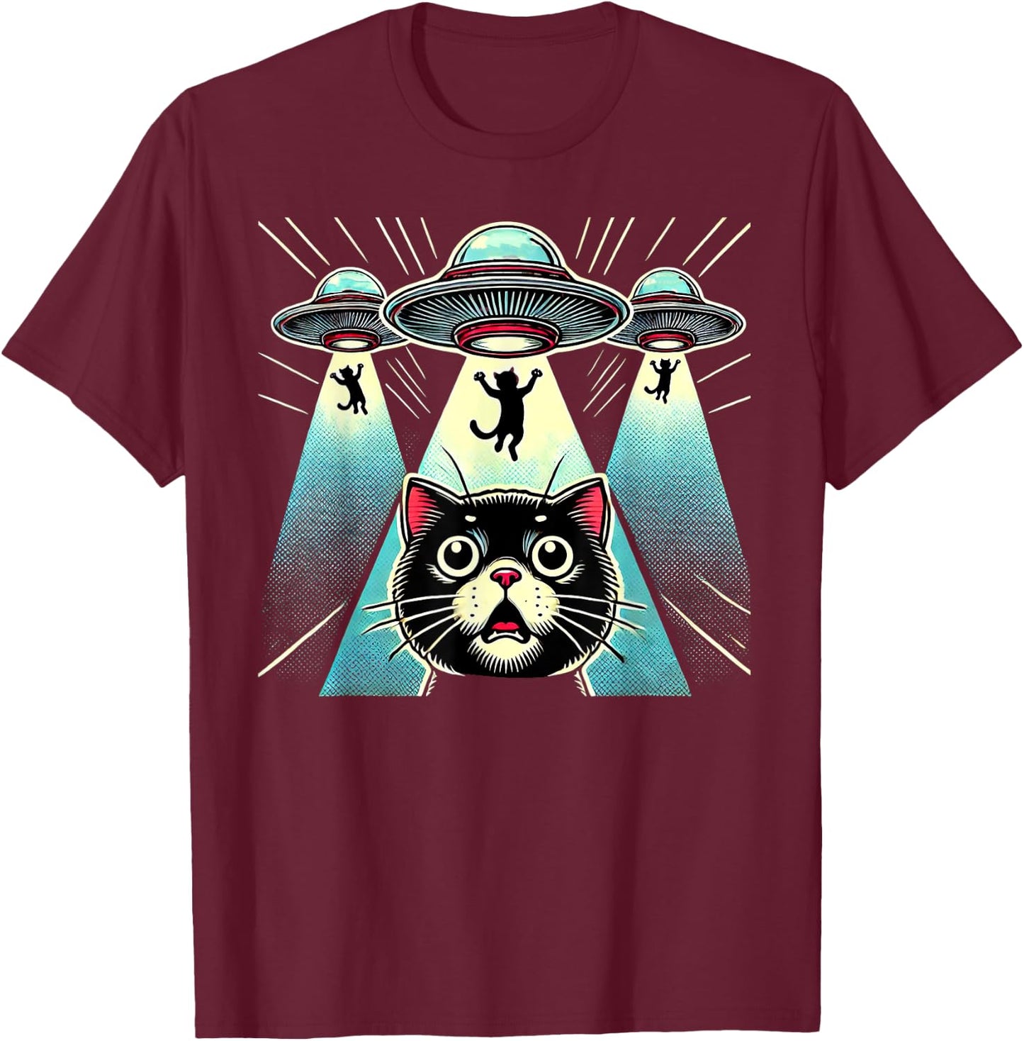 Funny UFO Cat Alien Abduction Spaceship Outerspace Women Kids T-Shirt - T-Shirt | Maroon