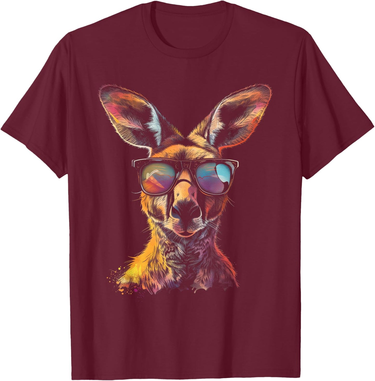 Kangaroo Wearing Sunglasses Colourful Funny Animal Australia T-Shirt - T-Shirt | Maroon