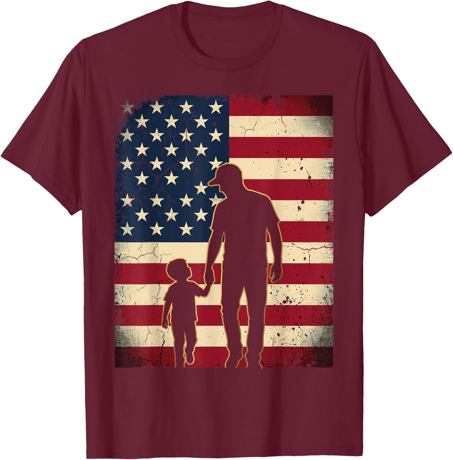 Father Son USA American Flag Patriotic Dads Family Boys Men T-Shirt - T-Shirt | Maroon