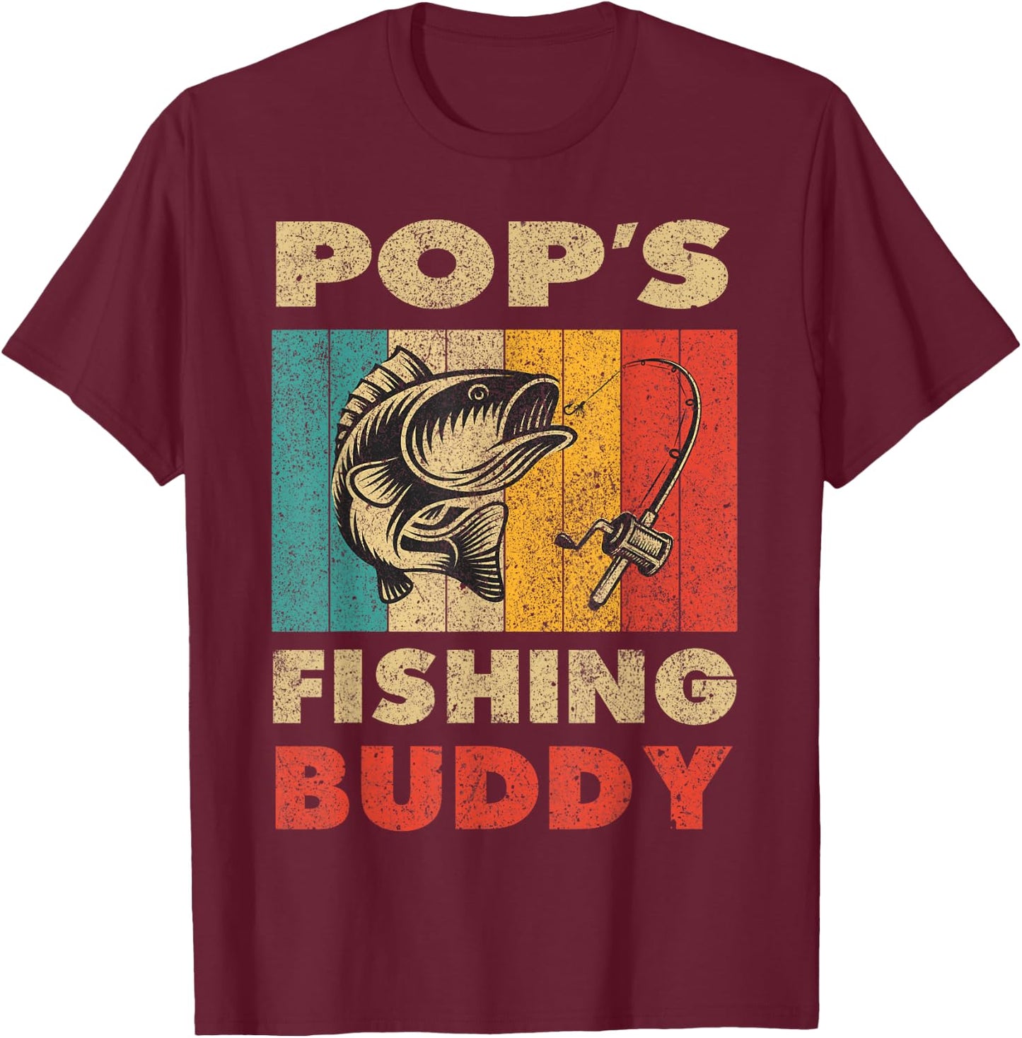 Funny Fishing Pop's Fishing Buddy Vintage Fishing T-Shirt - T-Shirt | Maroon