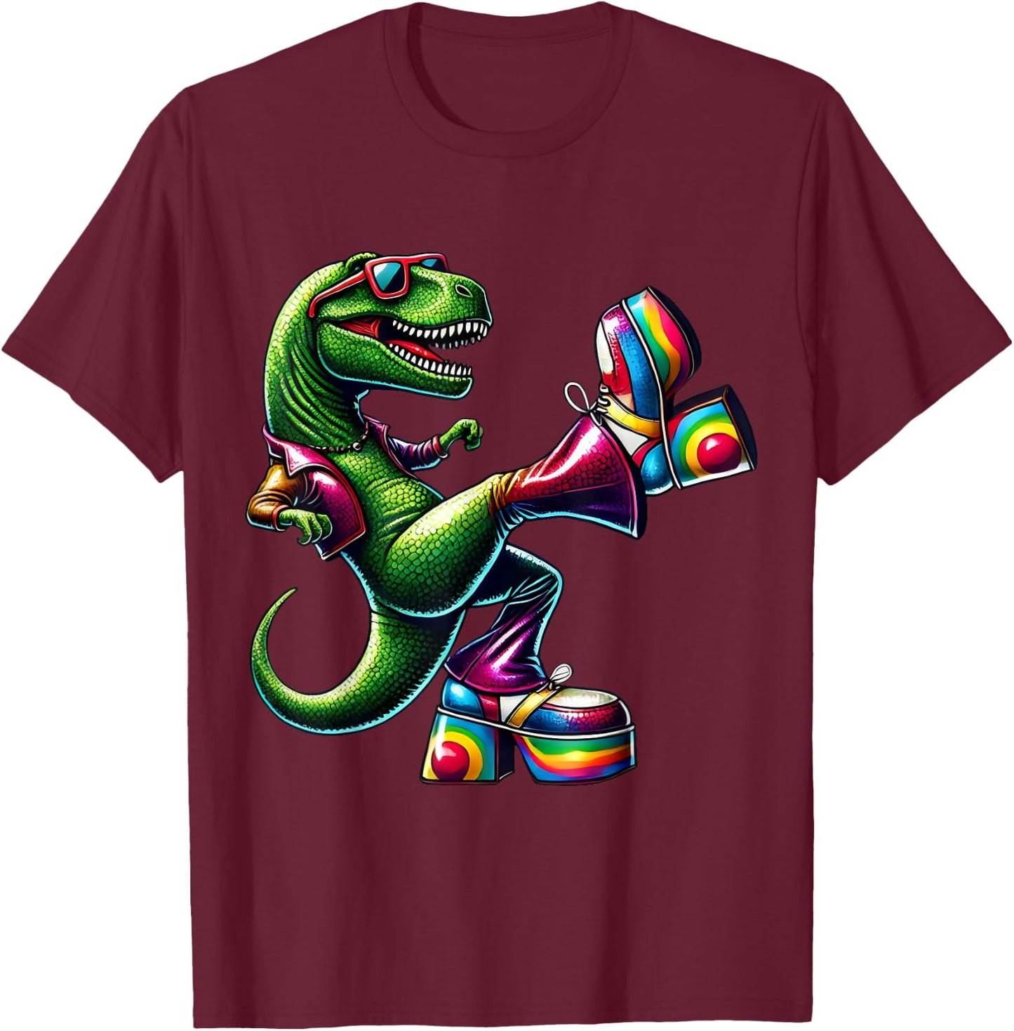 Funny Dancing Dinosaur, Disco Dino Party, Dinosaur Vintage T-Shirt - T-Shirt | Maroon