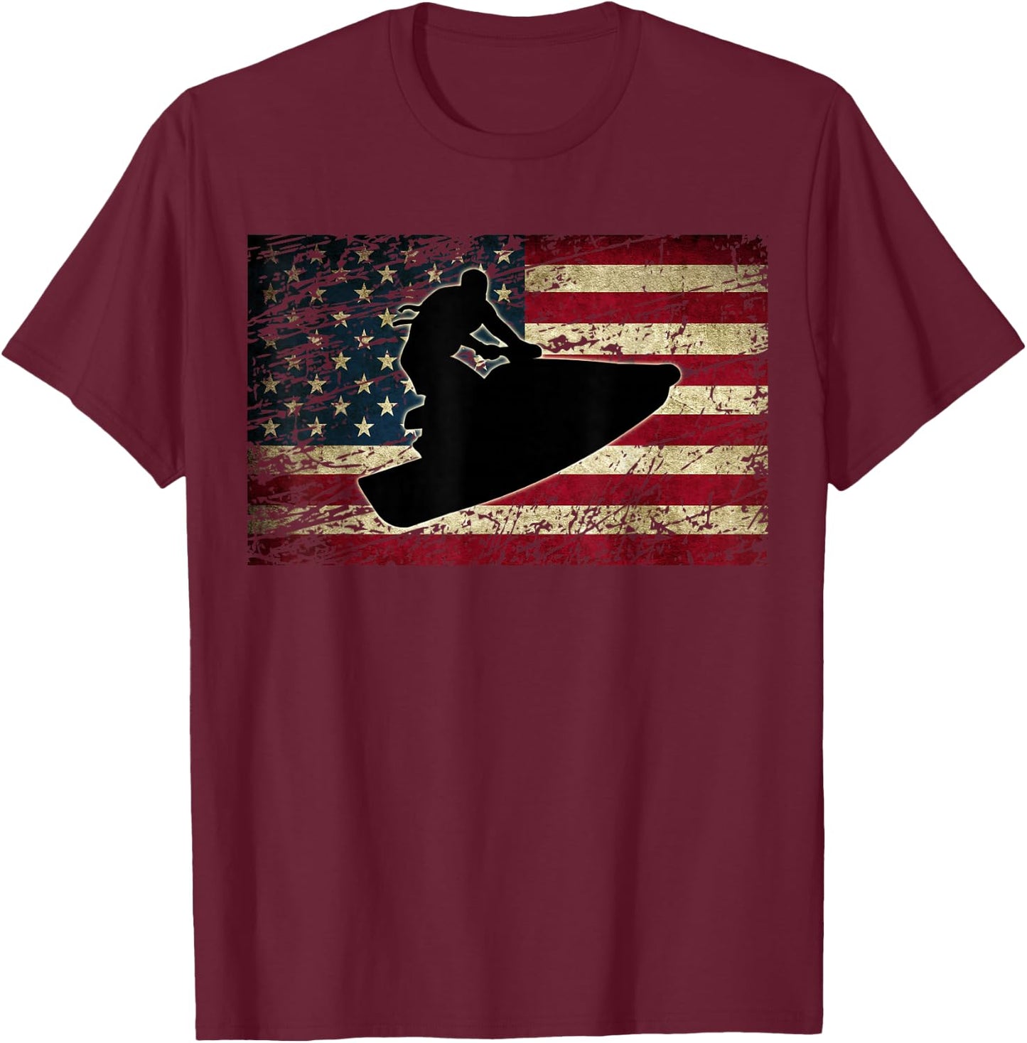 Jet Ski Shirt with American USA Flag Jetski Clothes T-Shirt - T-Shirt | Maroon