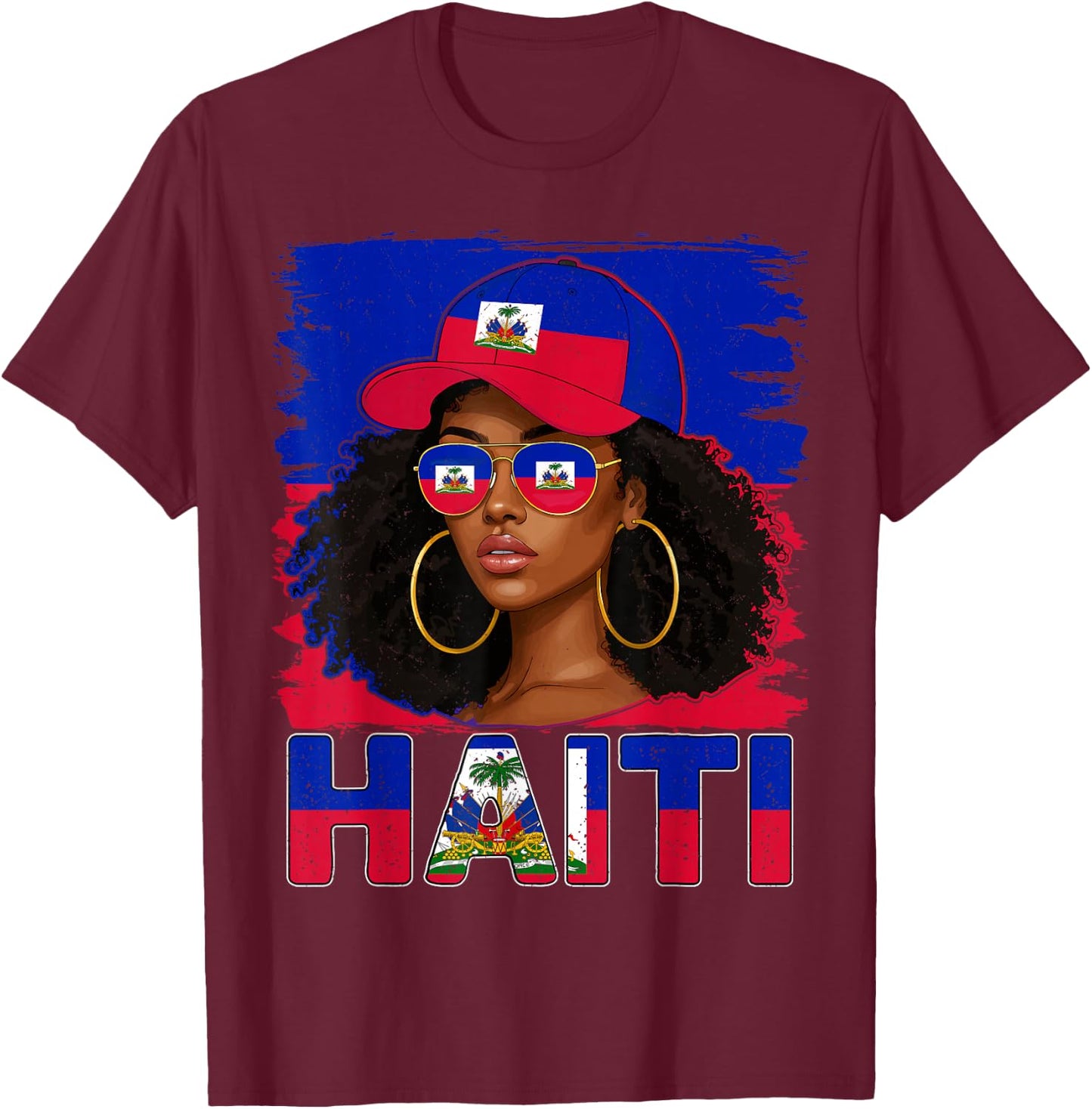 Haitian Girl Haiti Flag Proud Haitienne Afro Women Haiti T-Shirt - T-Shirt | Maroon