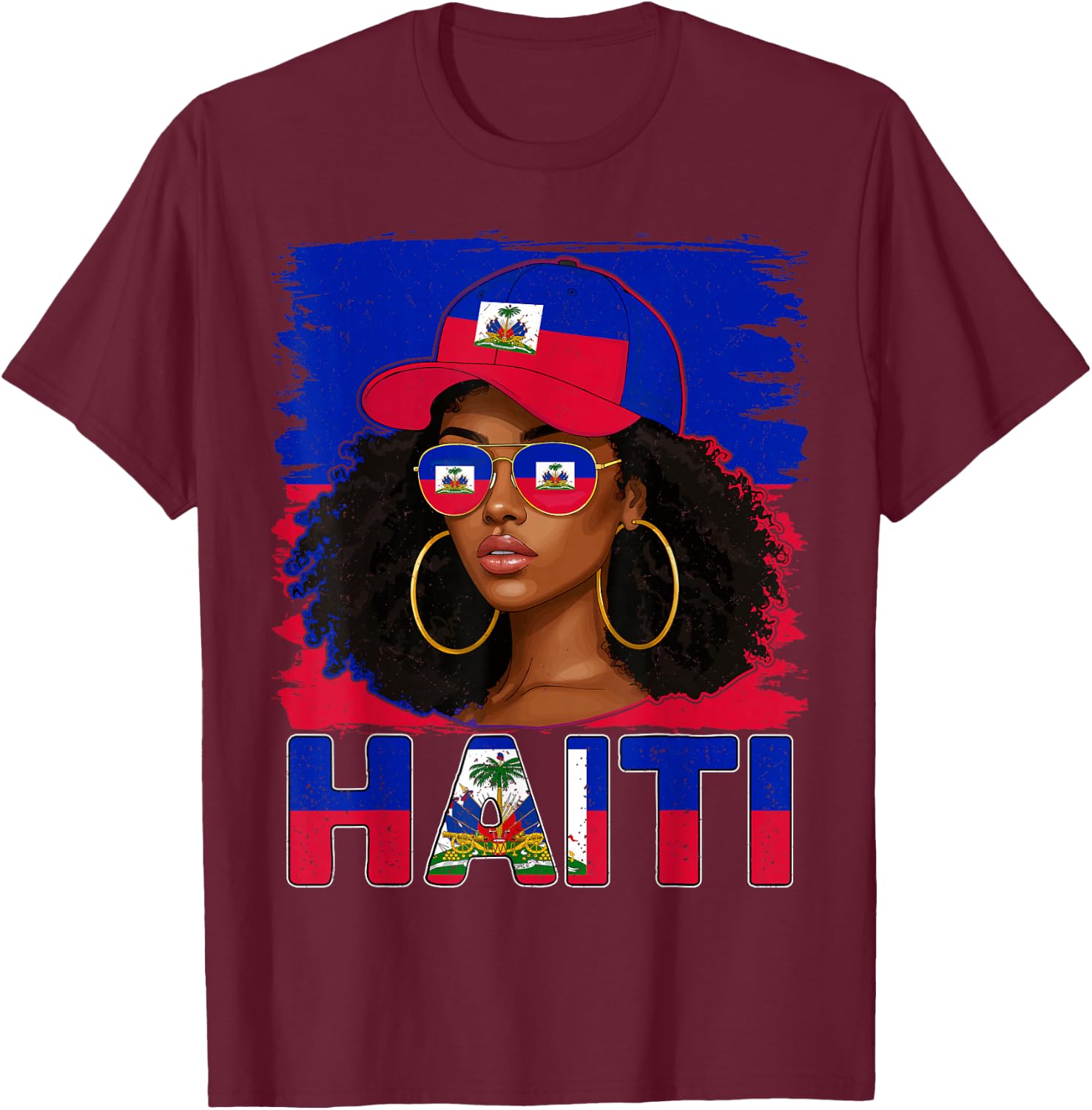 Haitian Girl Haiti Flag Proud Haitienne Afro Women Haiti T-Shirt - T-Shirt | Maroon