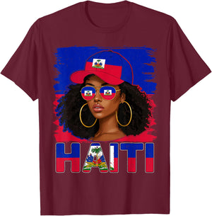 Haitian Girl Haiti Flag Proud Haitienne Afro Women Haiti T-Shirt - T-Shirt | Maroon