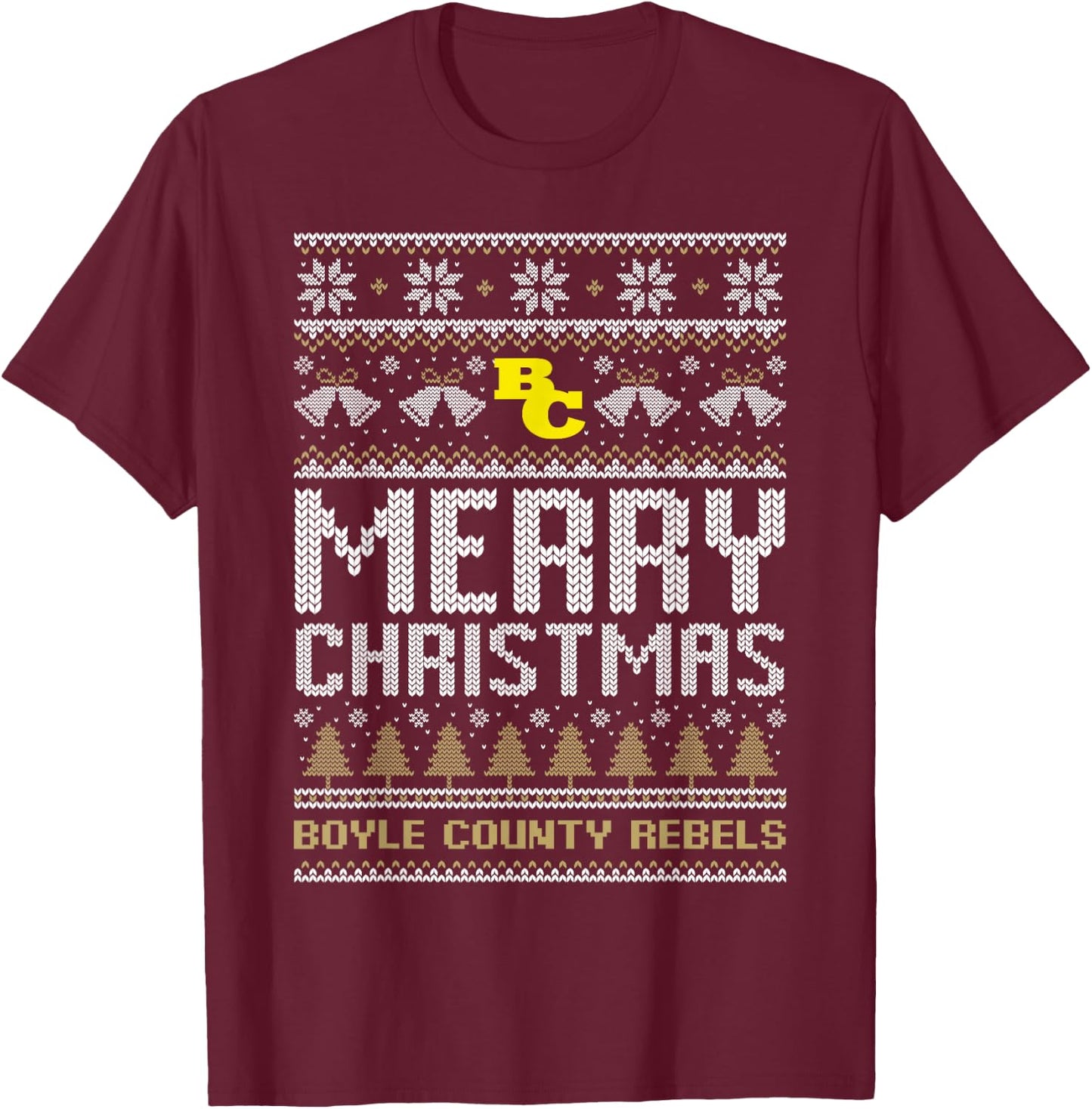 Boyle County Rebels Logo Merry Christmas Ugly Sweater HS T-Shirt - T-Shirt | Maroon
