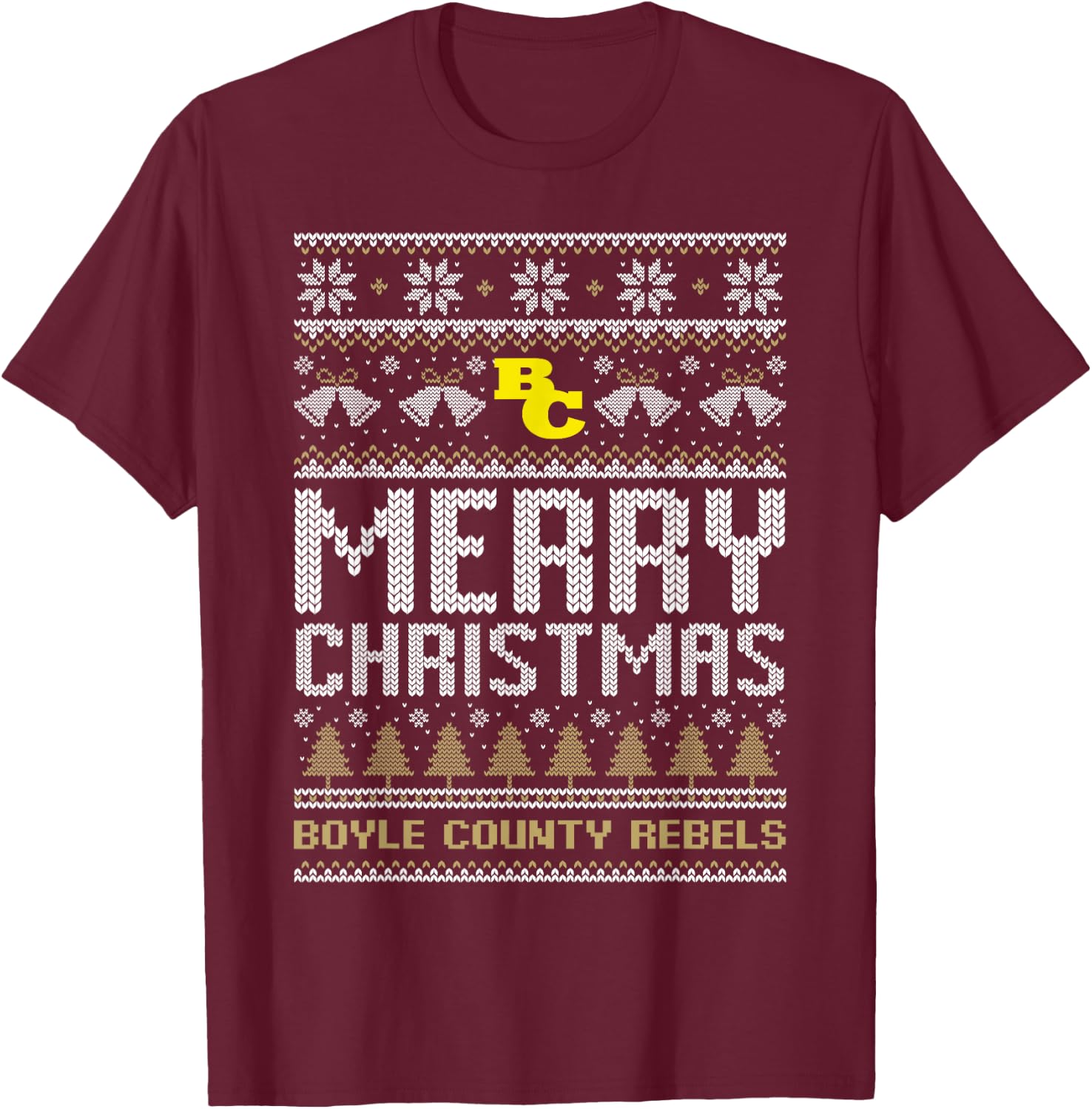 Boyle County Rebels Logo Merry Christmas Ugly Sweater HS T-Shirt - T-Shirt | Maroon