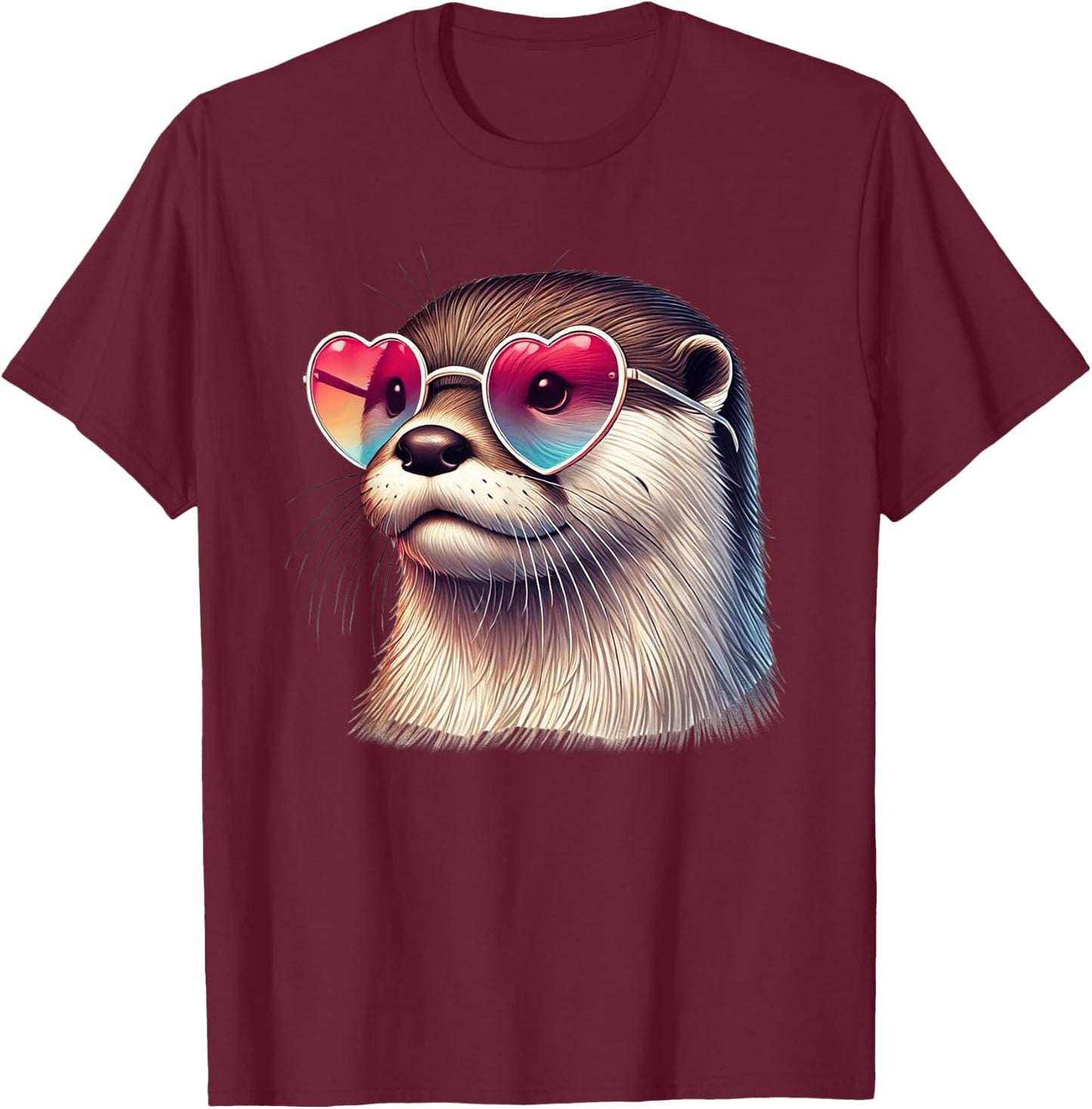 Cute Valentines Day Otter Heart Sunglasses Women Girls T-Shirt - T-Shirt | Maroon