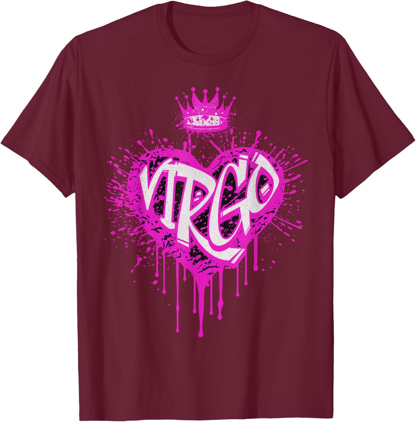 Virgo Airbrush Graffiti Heart Zodiac Astrology Design T-Shirt - T-Shirt | Maroon