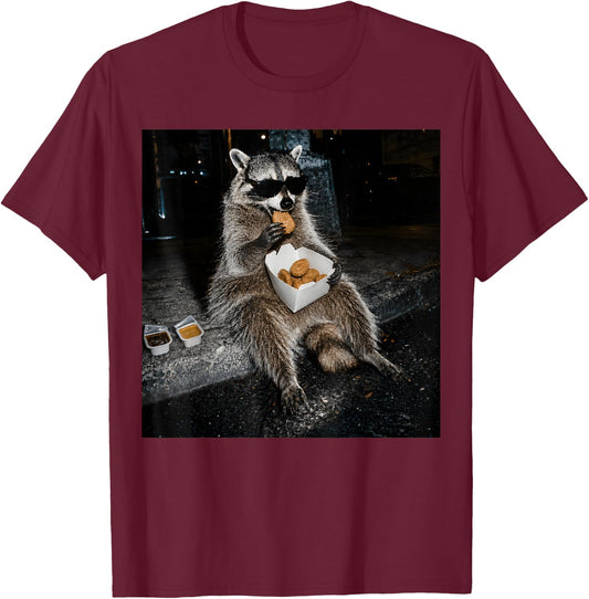 Funny Raccoon Eating Chicken Nuggets Feral Women Nugs Food T-Shirt - T-Shirt | Maroon