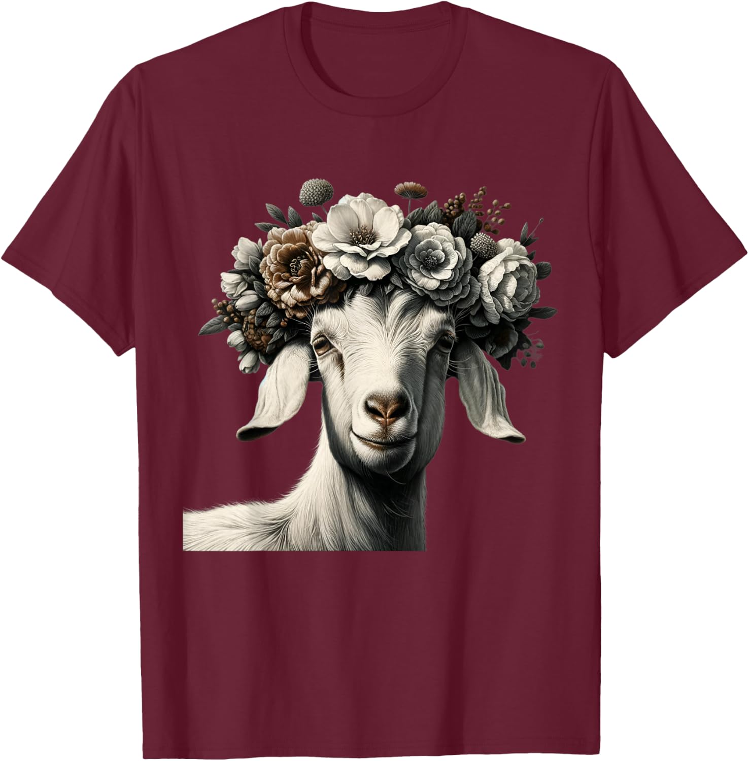Boer goat with flower boar goats T-Shirt - T-Shirt | Maroon