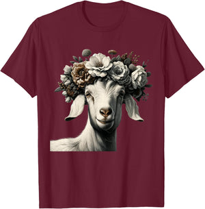 Boer goat with flower boar goats T-Shirt - T-Shirt | Maroon