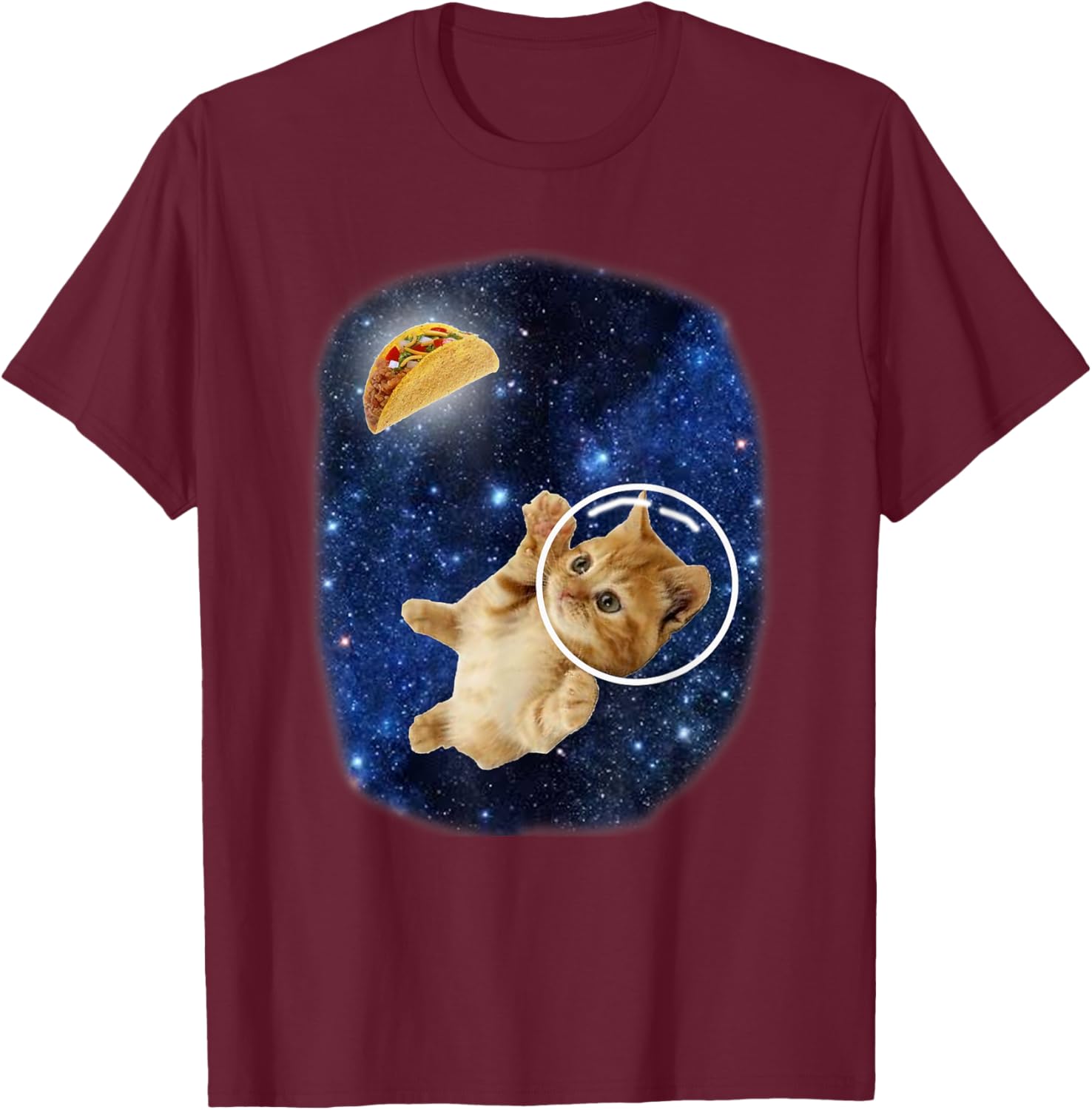 Astronaut Cat Crunchy Taco in Space Cute Galaxy Kitten Women Kids T-Shirt - T-Shirt | Maroon