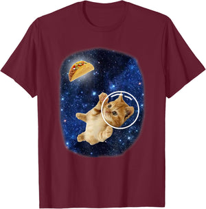 Astronaut Cat Crunchy Taco in Space Cute Galaxy Kitten Women Kids T-Shirt - T-Shirt | Maroon