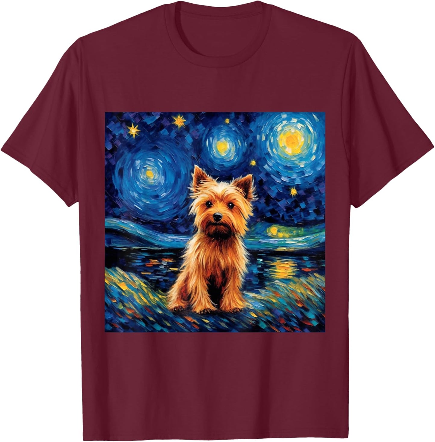 Silky Terrier Starry Night - Silky Terrier T-Shirt - T-Shirt | Maroon