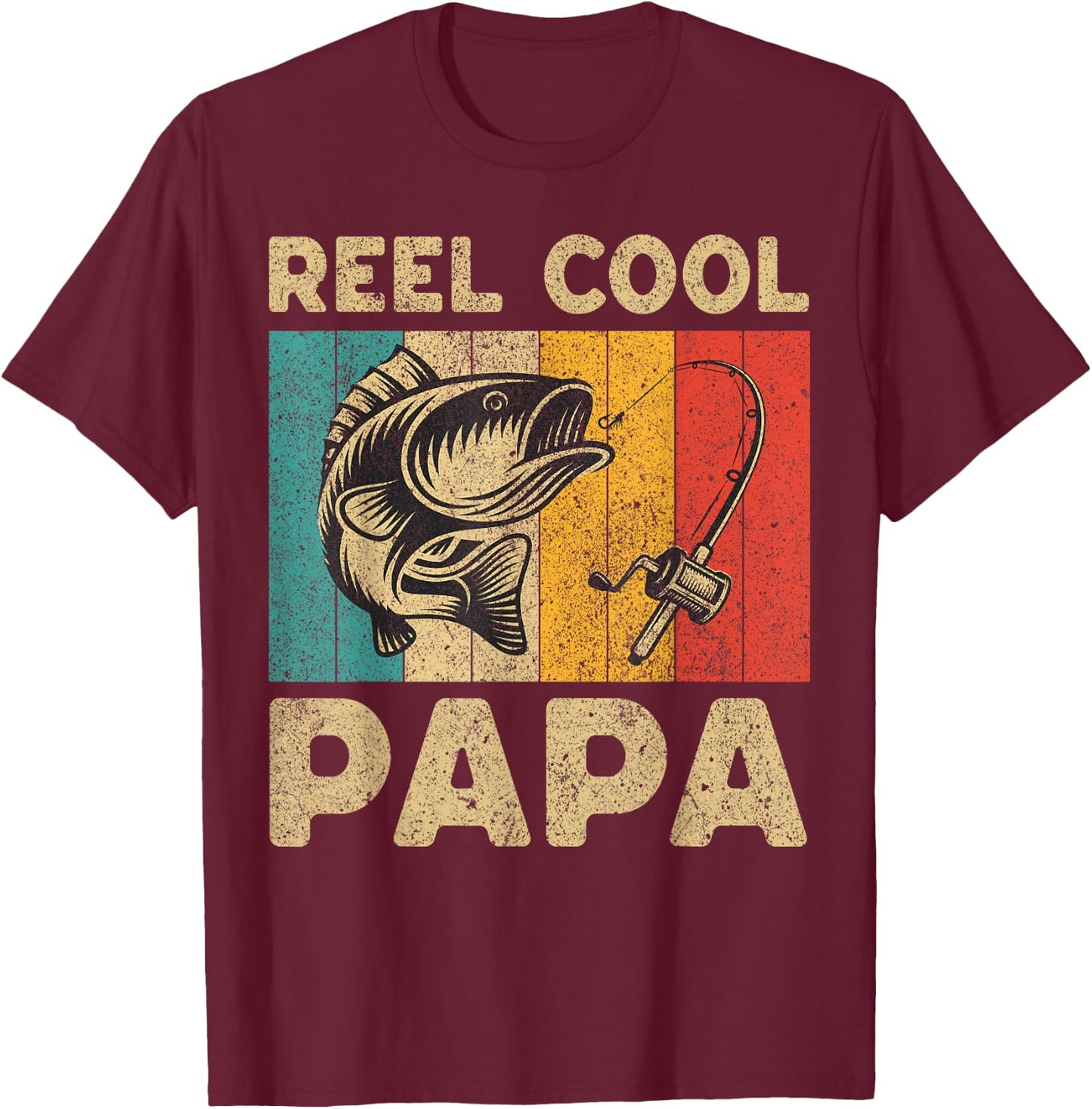 Father's Day Present Funny Fishing Reel Cool Papa T-Shirt - T-Shirt | Maroon