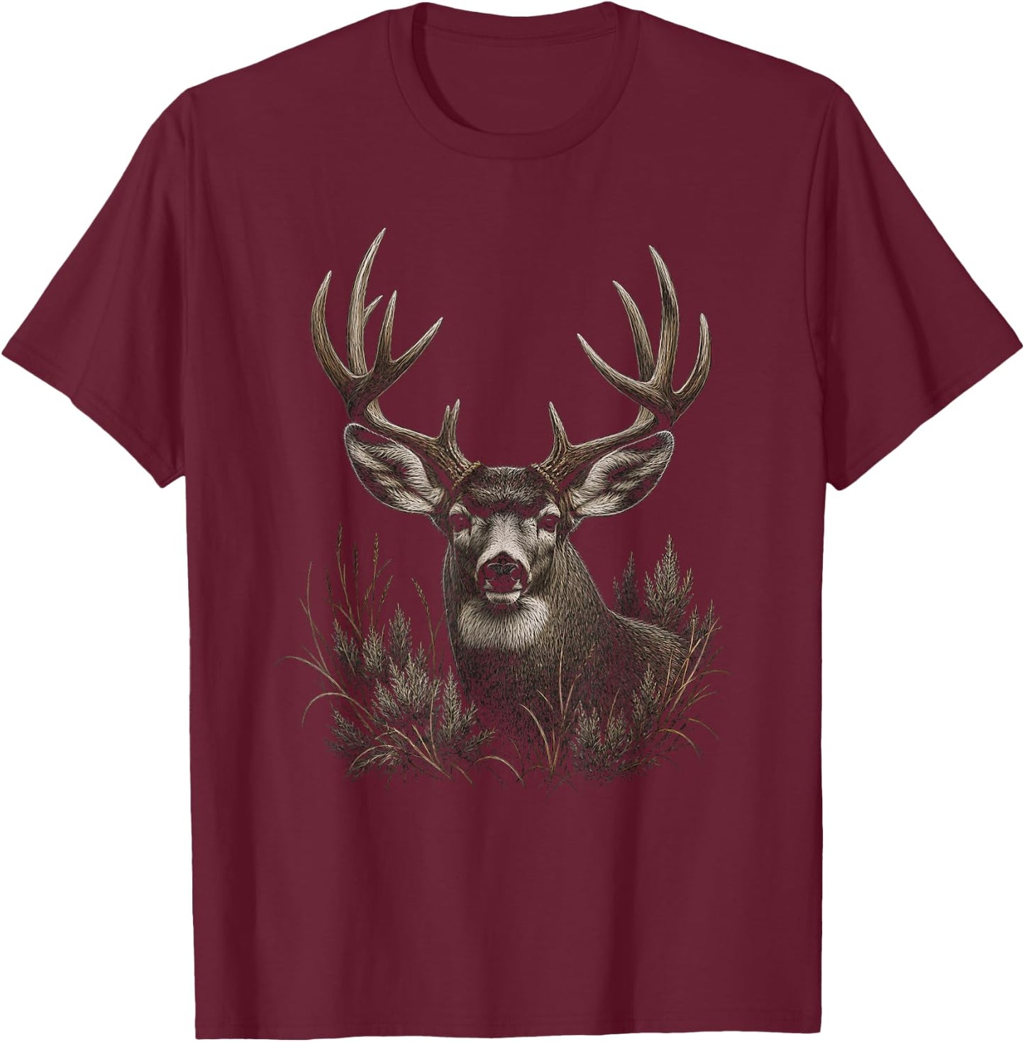 Mule Deer Graphic Artwork Design T-Shirt - T-Shirt | Maroon