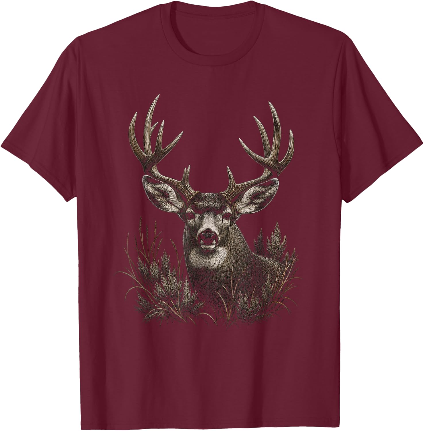 Mule Deer Graphic Artwork Design T-Shirt - T-Shirt | Maroon
