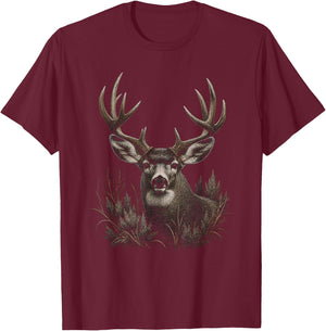 Mule Deer Graphic Artwork Design T-Shirt - T-Shirt | Maroon