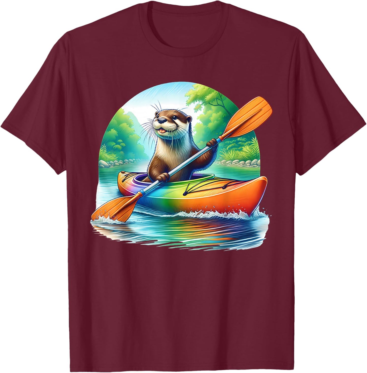 Kayaking River Otter Kayaker Kayak Canoe Paddling T-Shirt - T-Shirt | Maroon
