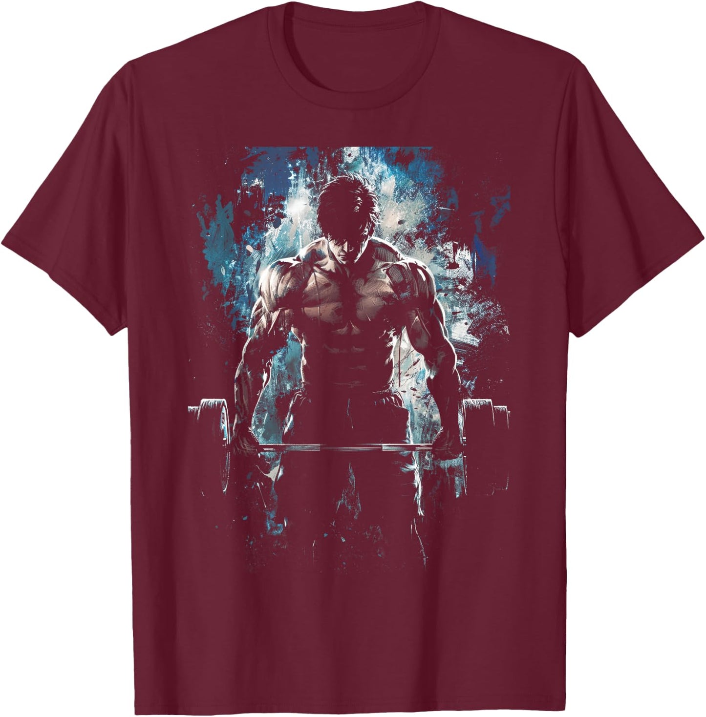 Weightlifting Muscle Gym Fitness Workout Strength Anime Men Character Deadlift Intense Bodybuilding T-Shirt - T-Shirt | Maroon