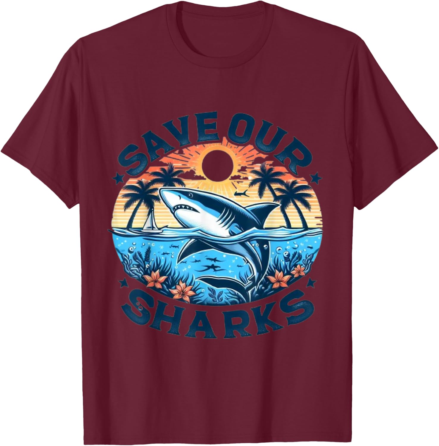 Protect The Shark Save the Ocean Save The Ocean Animals Retro T-Shirt - T-Shirt | Maroon