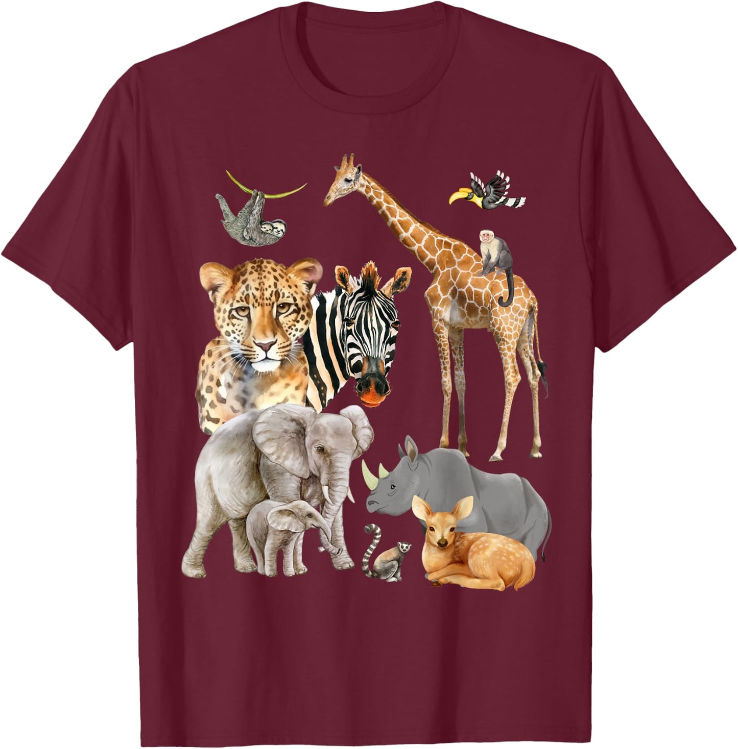 Wildlife Safari Party Animal Design T-Shirt - T-Shirt | Maroon
