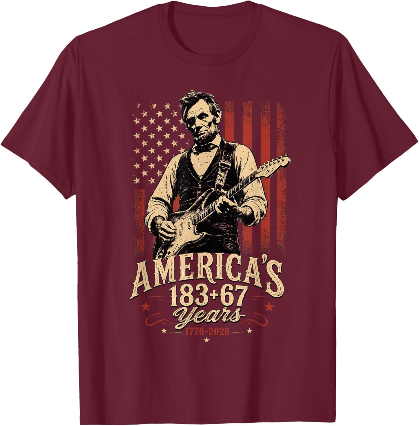 Fourth of July Abraham Lincoln Playing Guitar T-Shirt - T-Shirt | Maroon