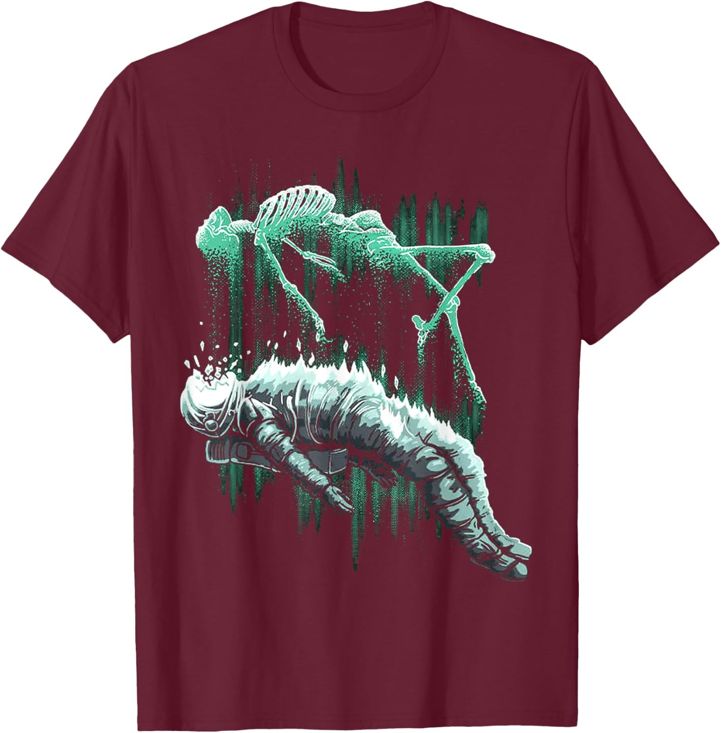 Astral Departure Glow-in-the-Dark Vintage Astronaut T-Shirt - T-Shirt | Maroon