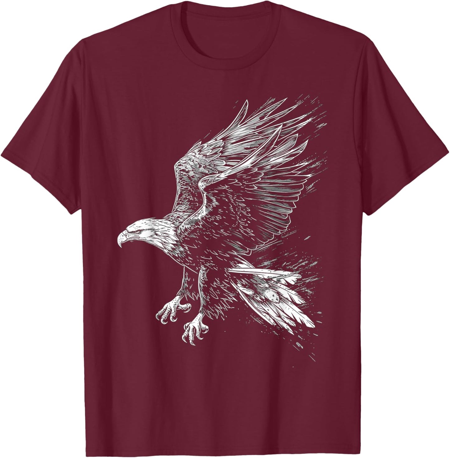 Eagle Drawing Animal Art Graphic Eagle , Black, S T-Shirt - T-Shirt | Maroon