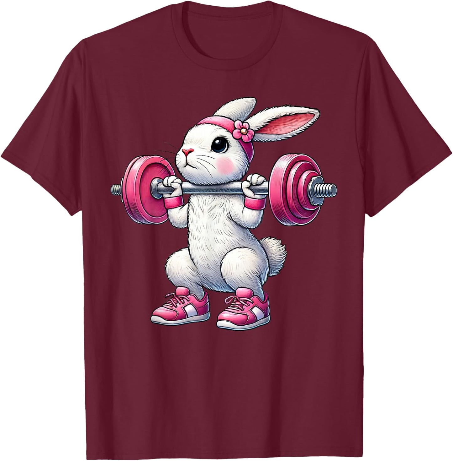 Easter Bunny Lifting Weight Gym Fitness Workout Training T-Shirt - T-Shirt | Maroon