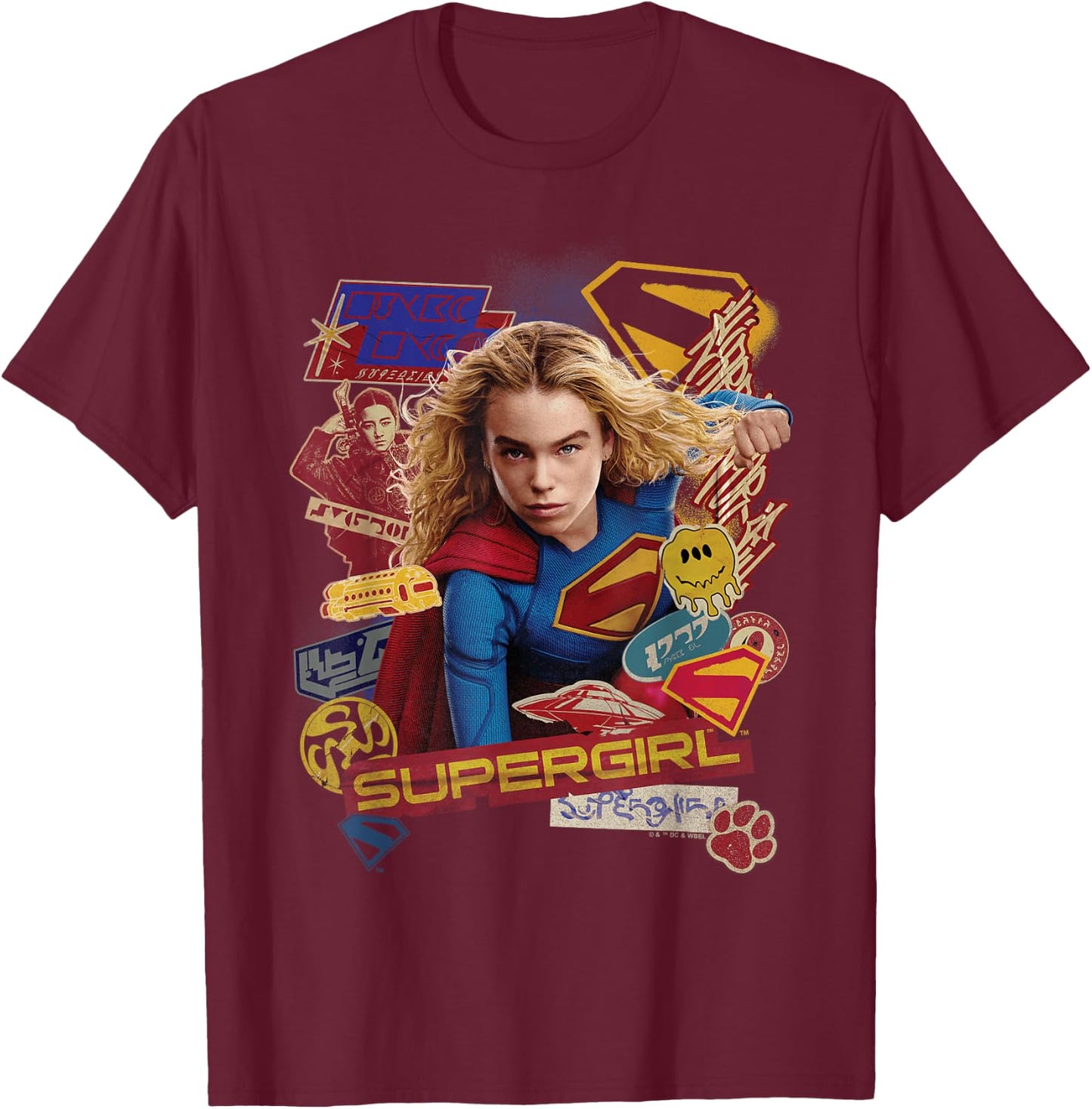 Supergirl 2026 Sticker Slap T-Shirt - T-Shirt | Maroon