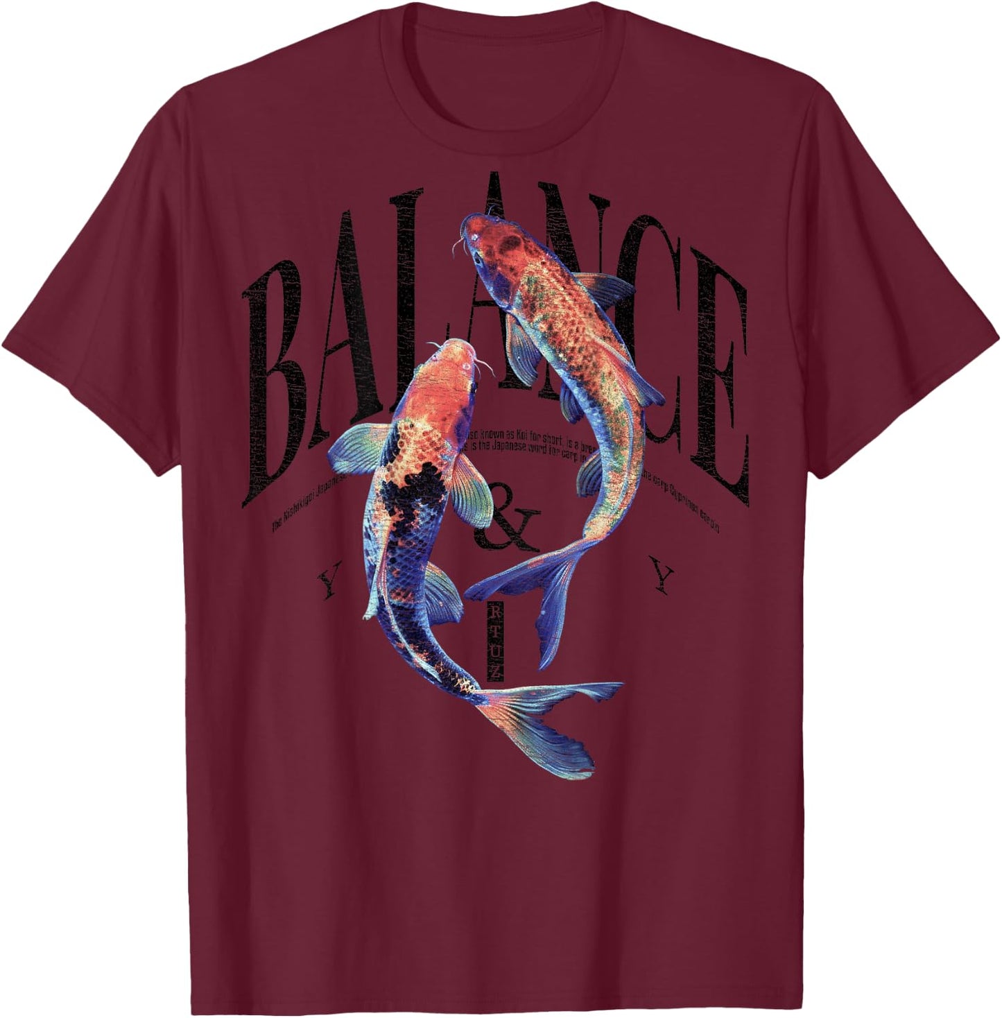 Y2K Vintage Graffiti Nishikigoi Fisch Backprint Koi Karpfen T-Shirt - T-Shirt | Maroon