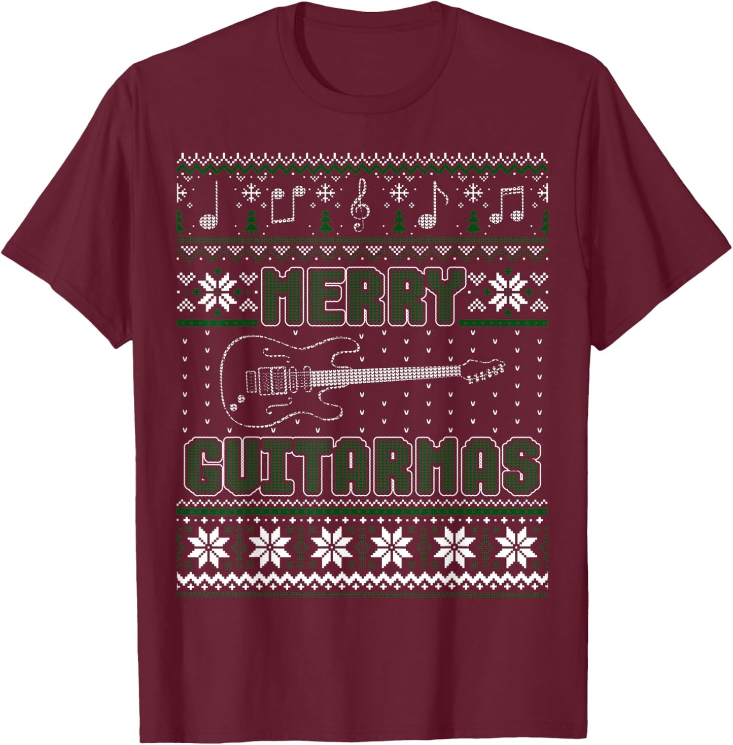 Guitar Lover Merry Guitarmas Ugly Sweater T-Shirt - T-Shirt | Maroon